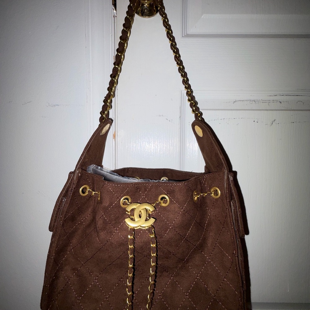 Chic Brown Quilted Chain Shoulder Bag